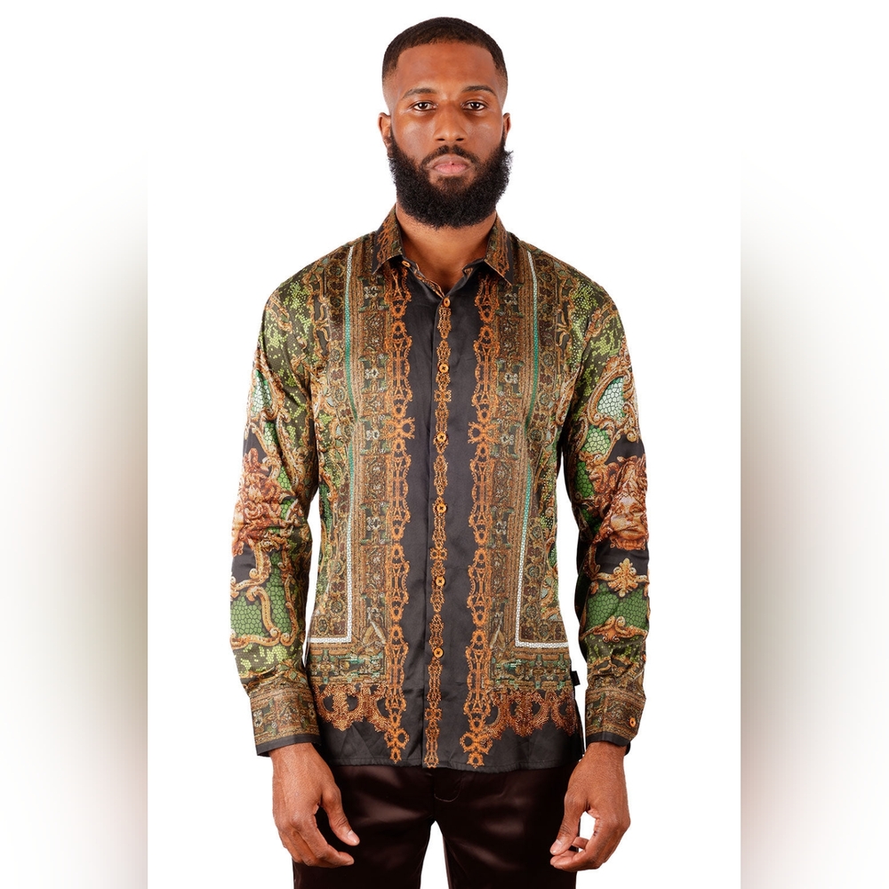 NWT Barabas Virago Stone Rhinestone Long Sleeve Shirt Size M - Picture 2 of 11